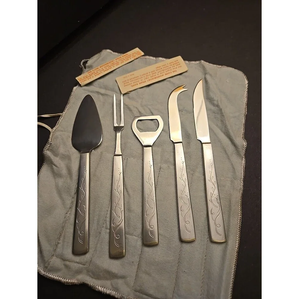 Lantama Italy Mid-Century Stainless Serving Utensil Lot & Sheath, Vintage